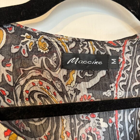 Sheer Paisley Ruffle Blouse Boho Tie-Front Top Size Medium - Picture 5 of 8